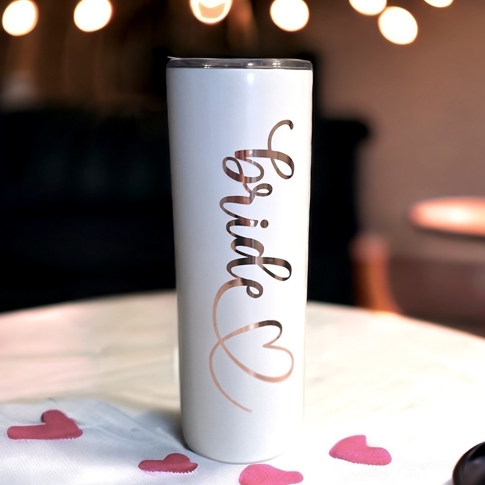 White Stainless Steel Tumbler 20 oz - Bride - NEW